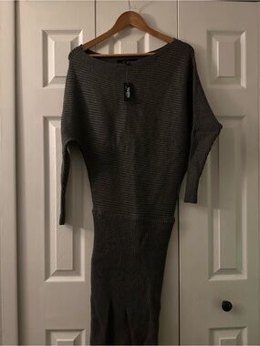 White House Black Market Ribbed Bodycon Midi Dress Gray NWT XXS